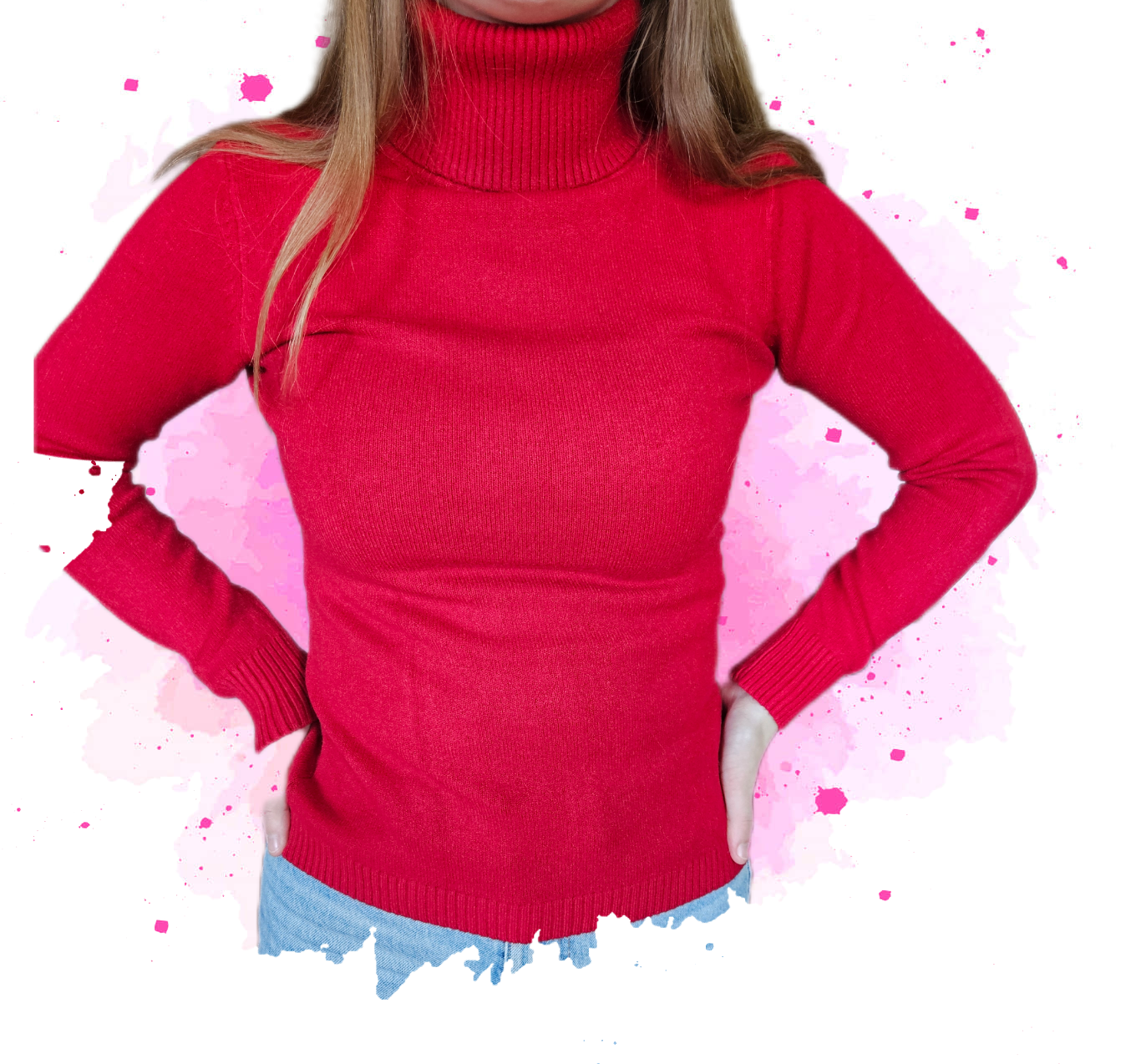 Pull col roulé rouge M&V